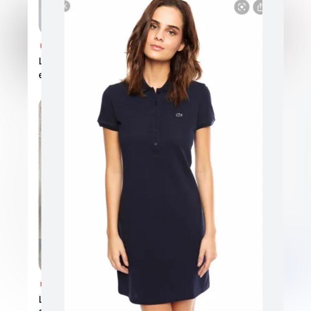 Lacoste Polo Dress Womens Pique Navy Short Sleeve Tunic Golf Tennis Mini Sz 36 S